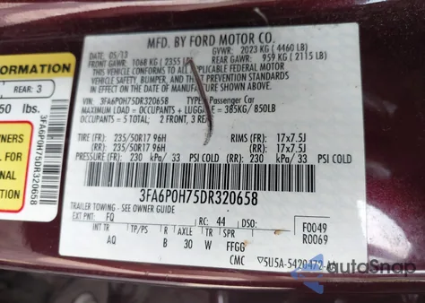 2013 Ford Fusion Se z USA, uszkodzony, nr VIN 3FA6P0H75DR320658